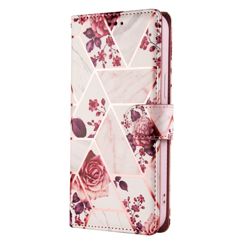 Hot Stamped Marble Splicing Phone Case with Flip Cover and Card Slot